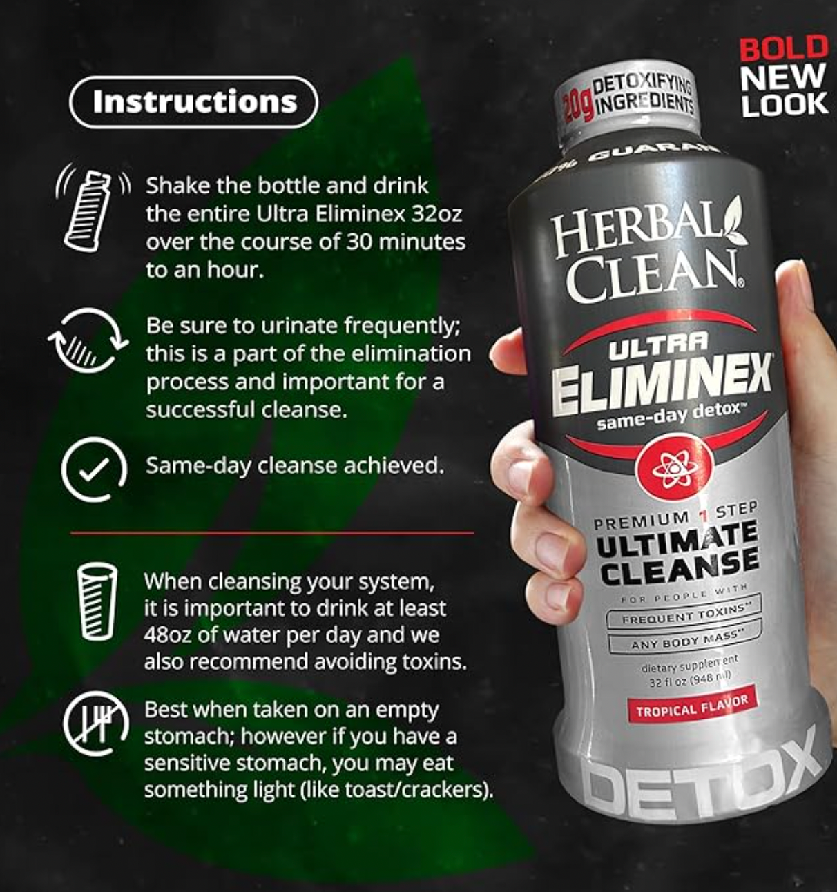 Herbal Clean - Ultra Eliminex, Premium 1 Step Ultimate Cleanse, Same-Day Detox, (Tropical Fruit, 32 fl oz)